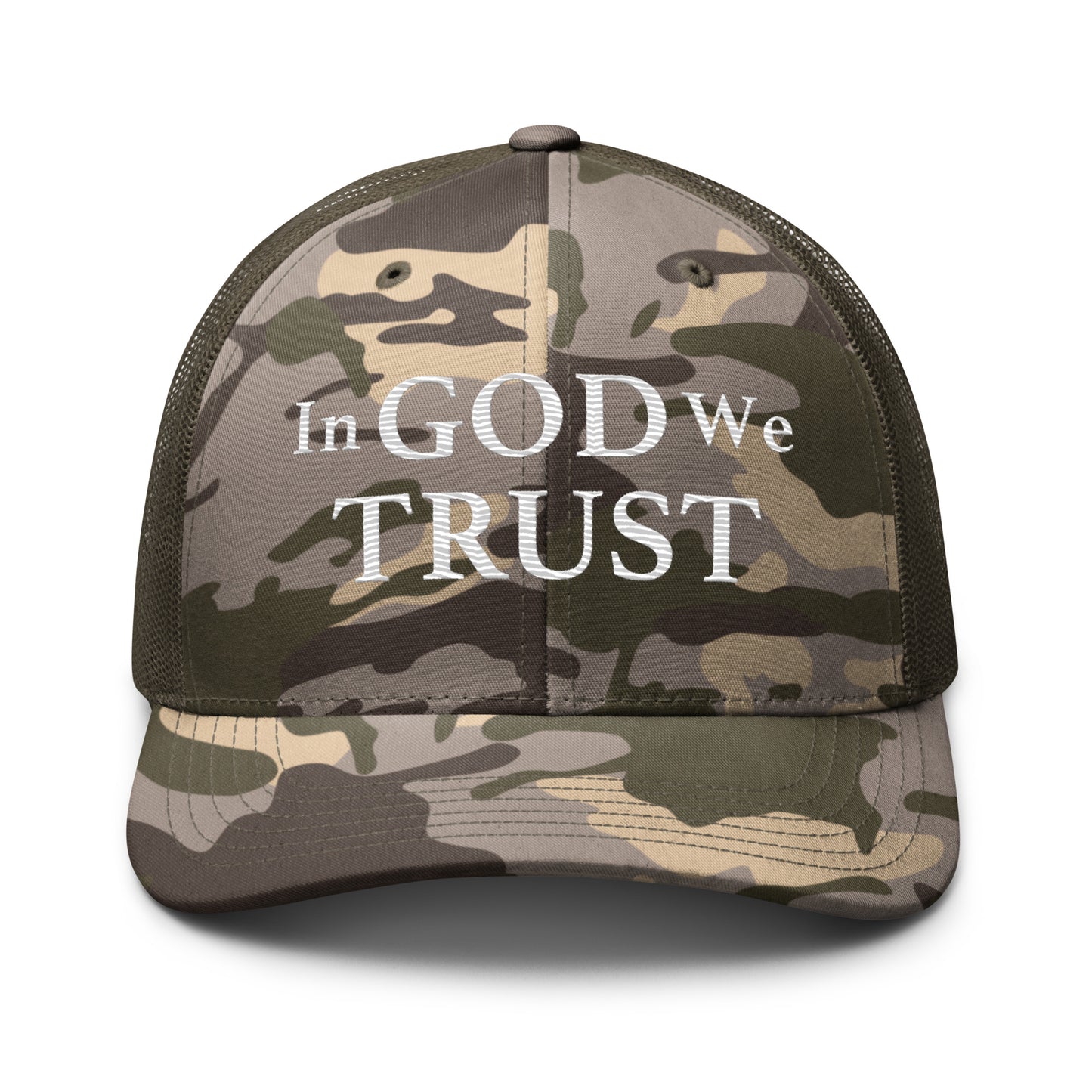 Embroidered "In God We Trust" | Camouflage Trucker Cap Camouflage Trucker Cap Gun Beaver Camo/Olive  