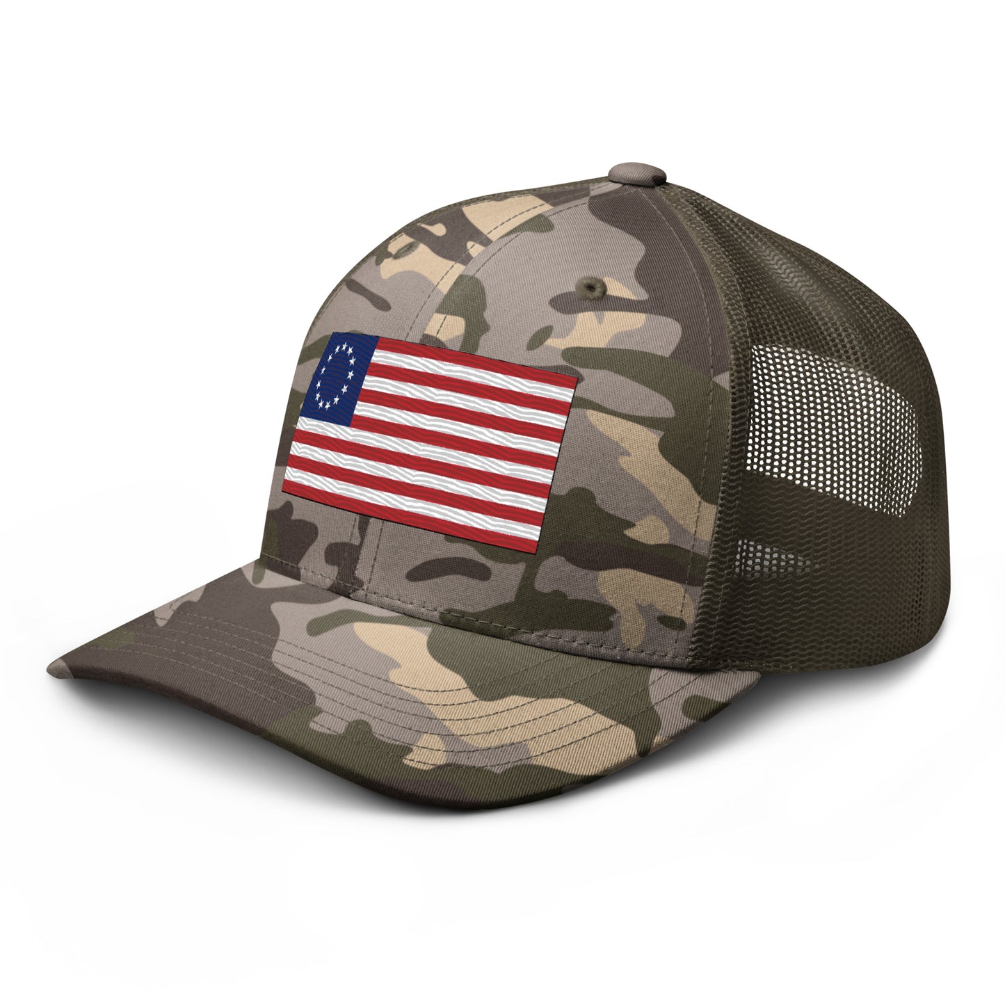 Embroidered Betsy Ross Flag | Camouflage Trucker Cap Camouflage Trucker Cap Gun Beaver   