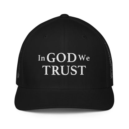 Embroidered "In God We Trust" | Closed-Back Trucker Cap | Flexfit 6511 Flexfit 6511 Gun Beaver Black  