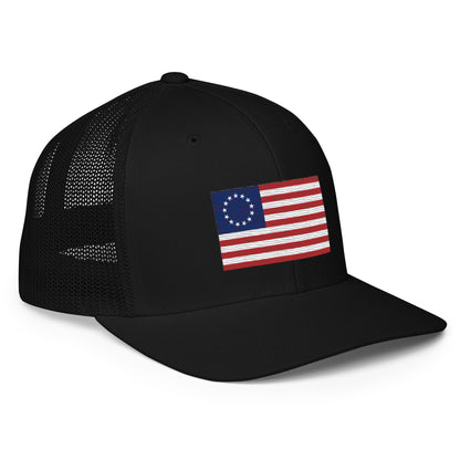 Embroidered Betsy Ross Flag | Closed-Back Trucker Cap | Flexfit 6511 Flexfit 6511 Gun Beaver   