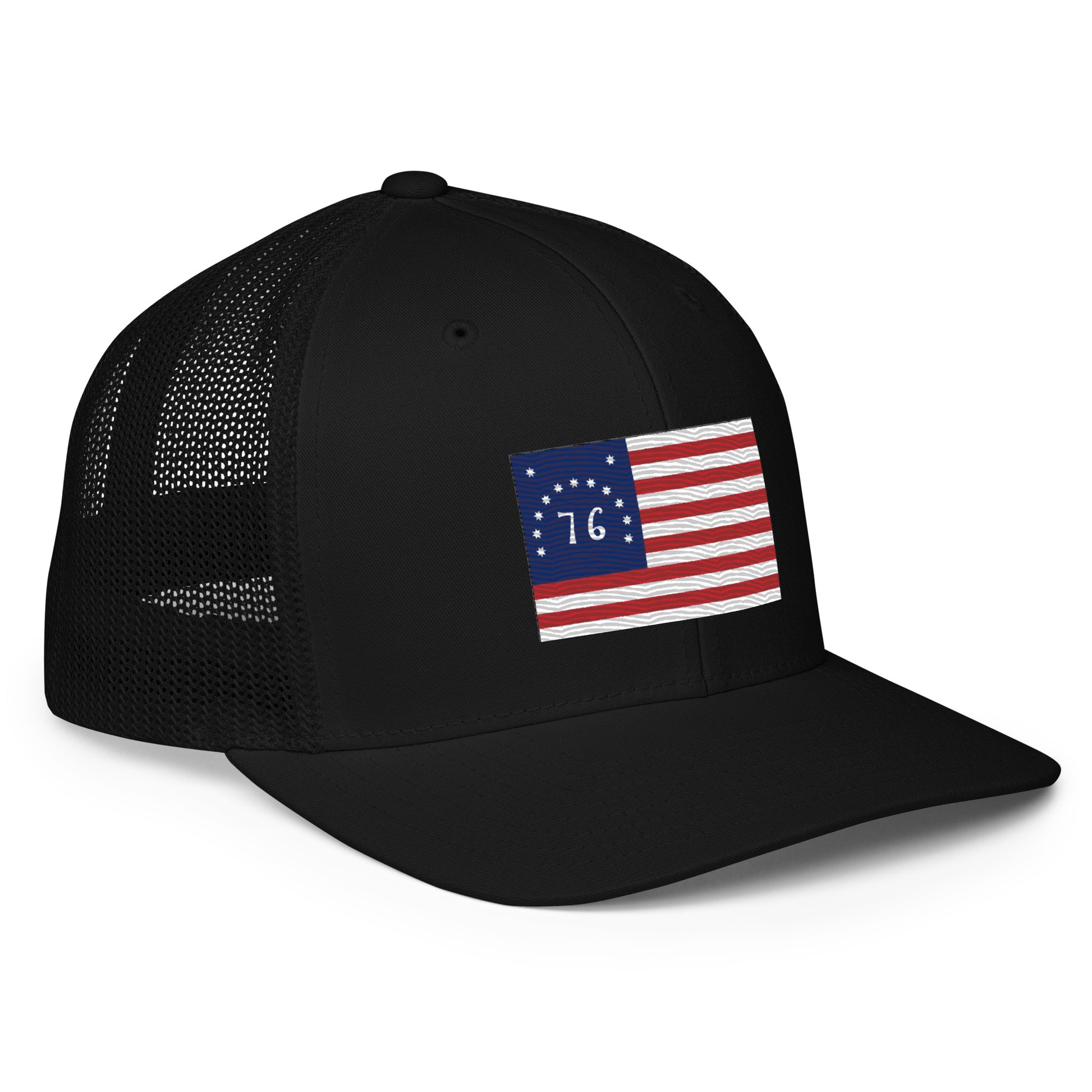 Embroidered Bennington Flag | Closed-Back Trucker Cap | Flexfit 6511 Flexfit 6511 Gun Beaver   