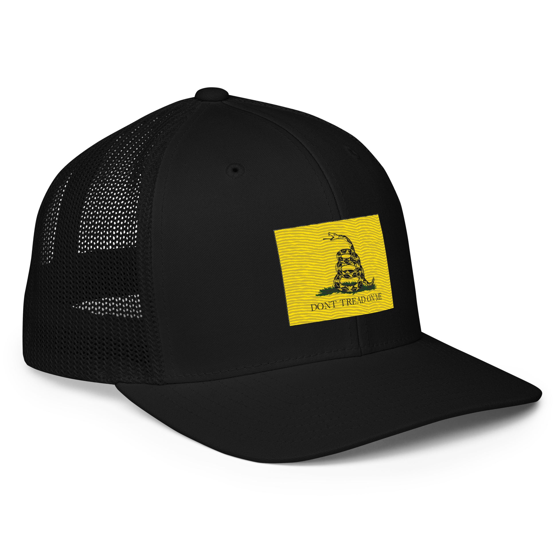 Embroidered "Don't Tread on Me" Gadsden Flag | Closed-Back Trucker Cap | Flexfit 6511 Flexfit 6511 Gun Beaver   