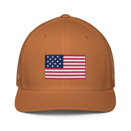 Embroidered 1812 Flag ("The Star-Spangled Banner") | Closed-Back Trucker Cap | Flexfit 6511 Flexfit 6511 Gun Beaver Caramel  