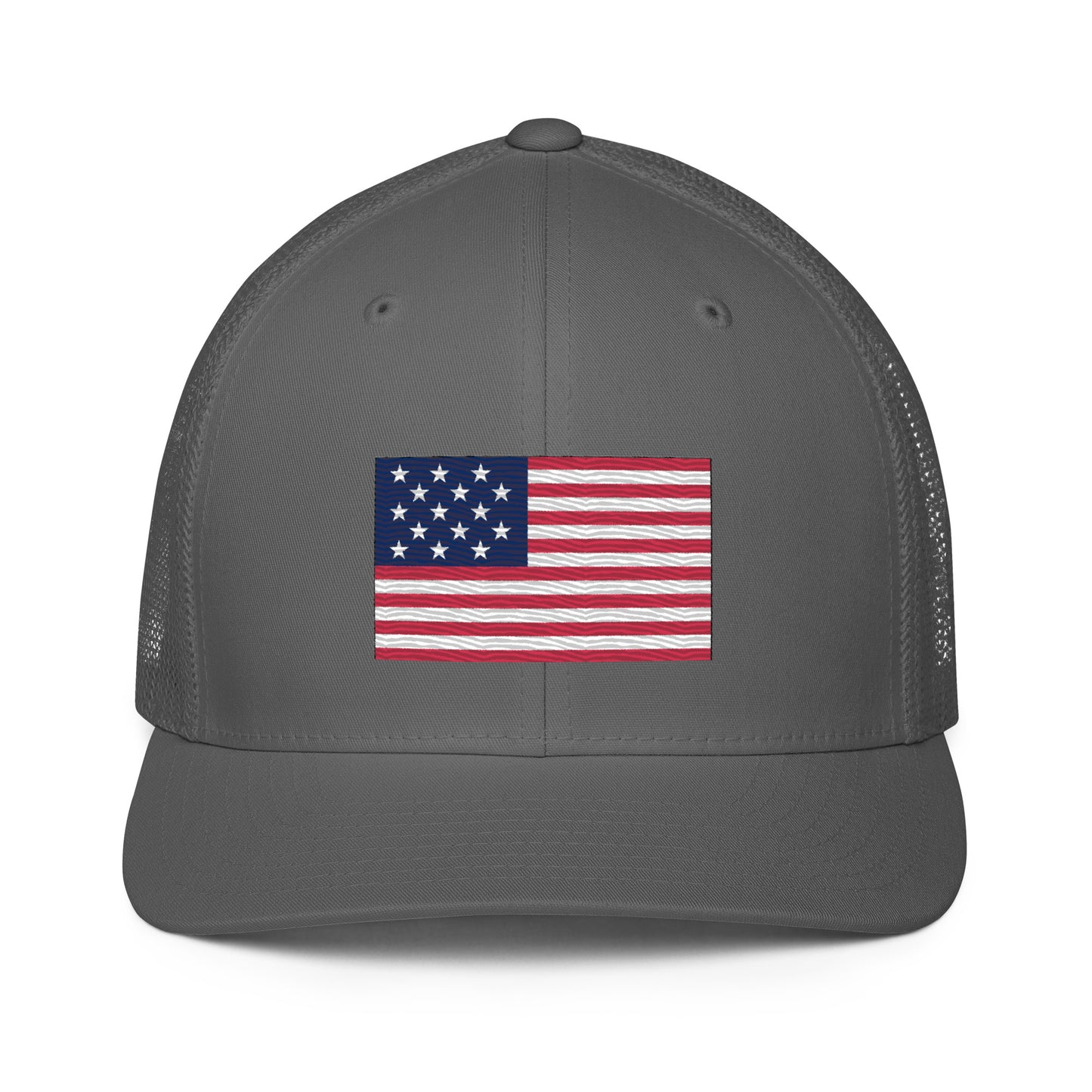 Embroidered 1812 Flag ("The Star-Spangled Banner") | Closed-Back Trucker Cap | Flexfit 6511 Flexfit 6511 Gun Beaver Charcoal  