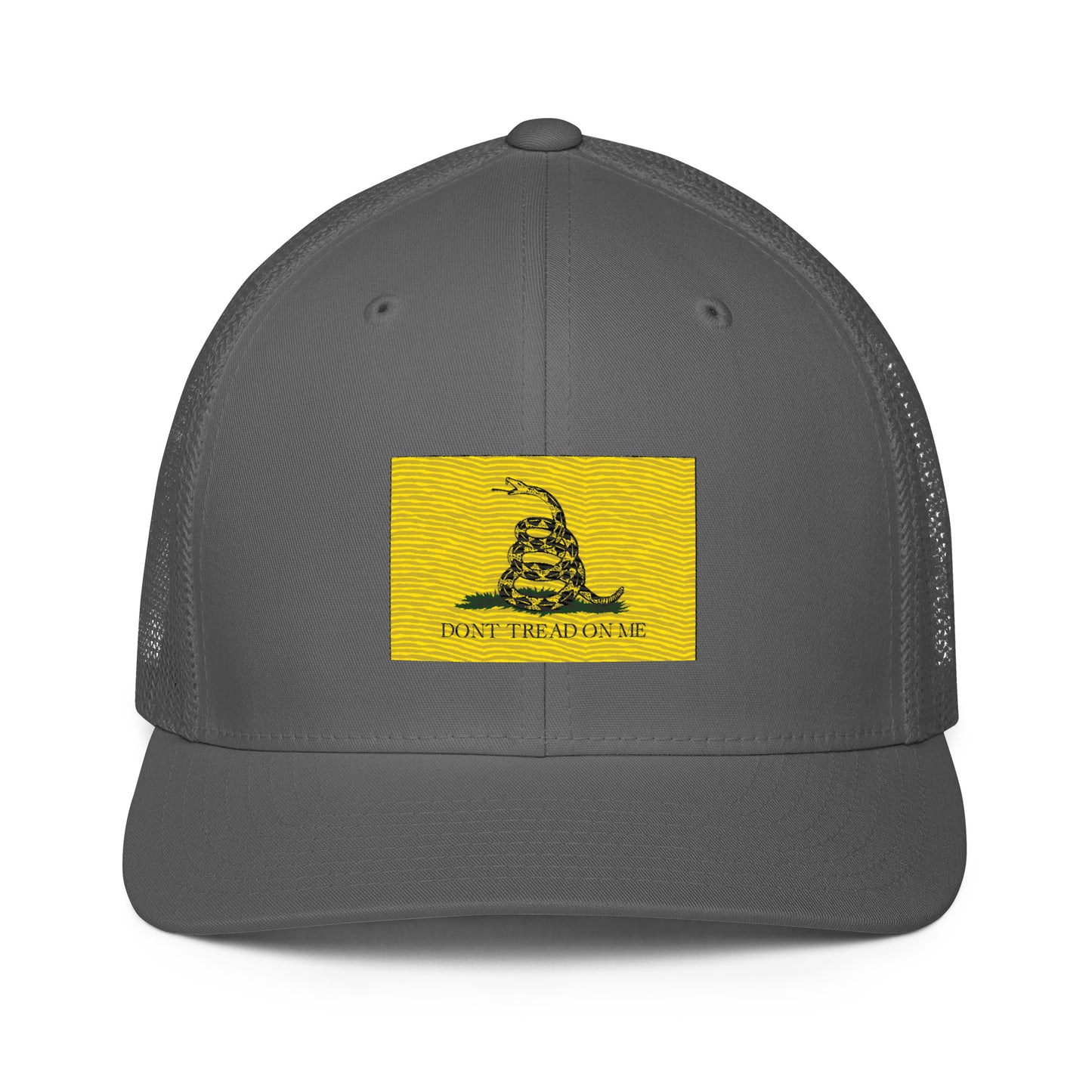 Embroidered "Don't Tread on Me" Gadsden Flag | Closed-Back Trucker Cap | Flexfit 6511 Flexfit 6511 Gun Beaver Charcoal  