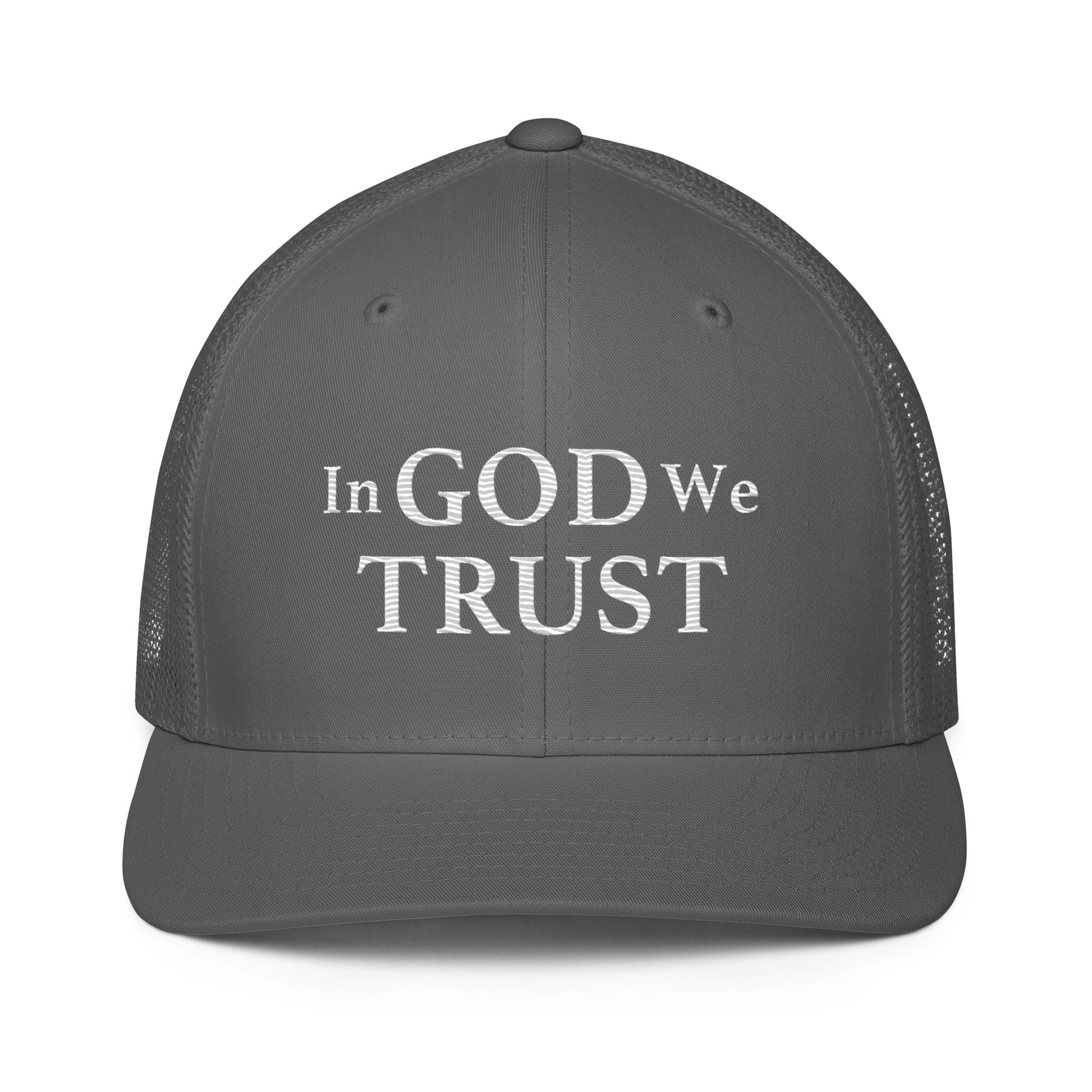 Embroidered "In God We Trust" | Closed-Back Trucker Cap | Flexfit 6511 Flexfit 6511 Gun Beaver Charcoal  