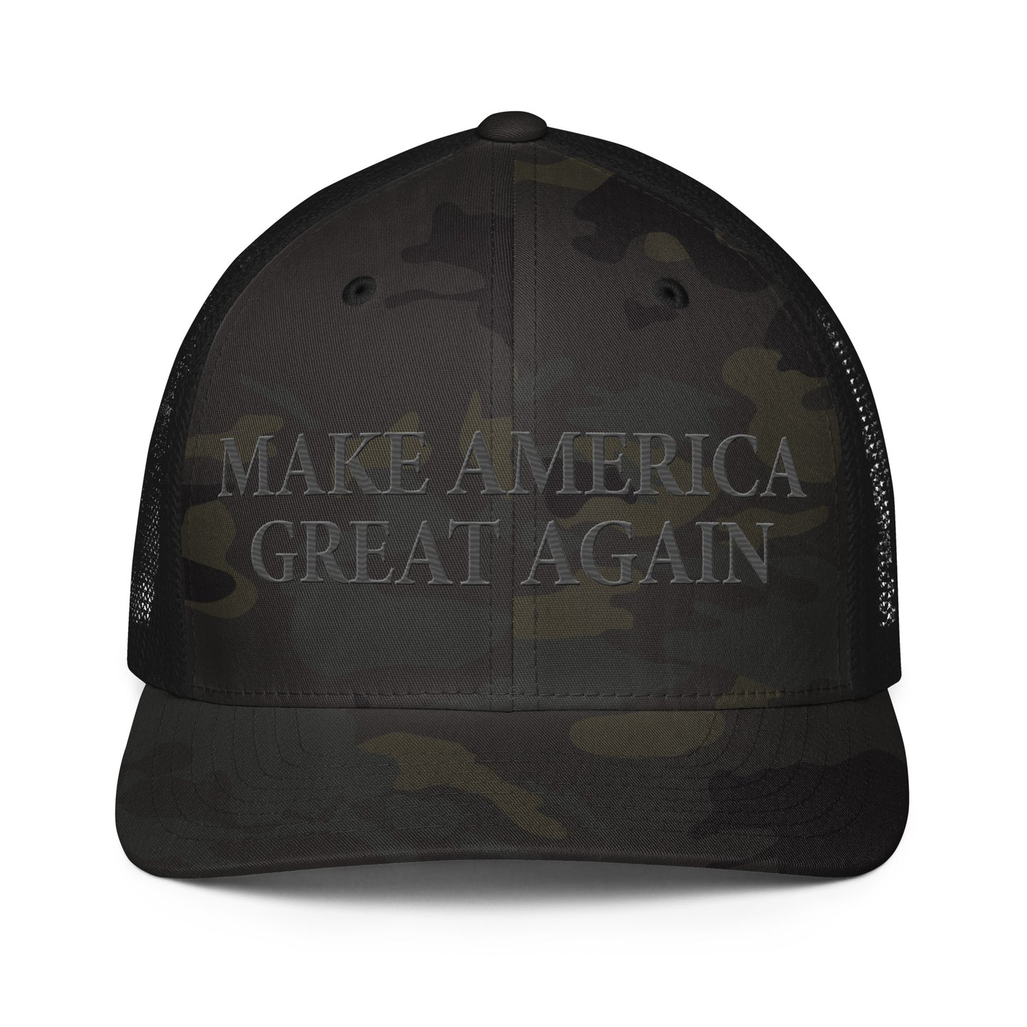 Embroidered Dark Camo "Make America Great Again" | Closed-Back Trucker Cap | Flexfit 6511 Flexfit 6511 Gun Beaver Default Title