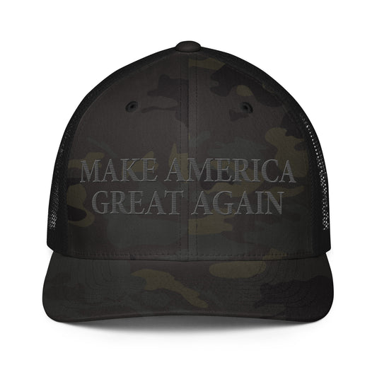 Embroidered Dark Camo "Make America Great Again" | Closed-Back Trucker Cap | Flexfit 6511 Flexfit 6511 Gun Beaver Default Title