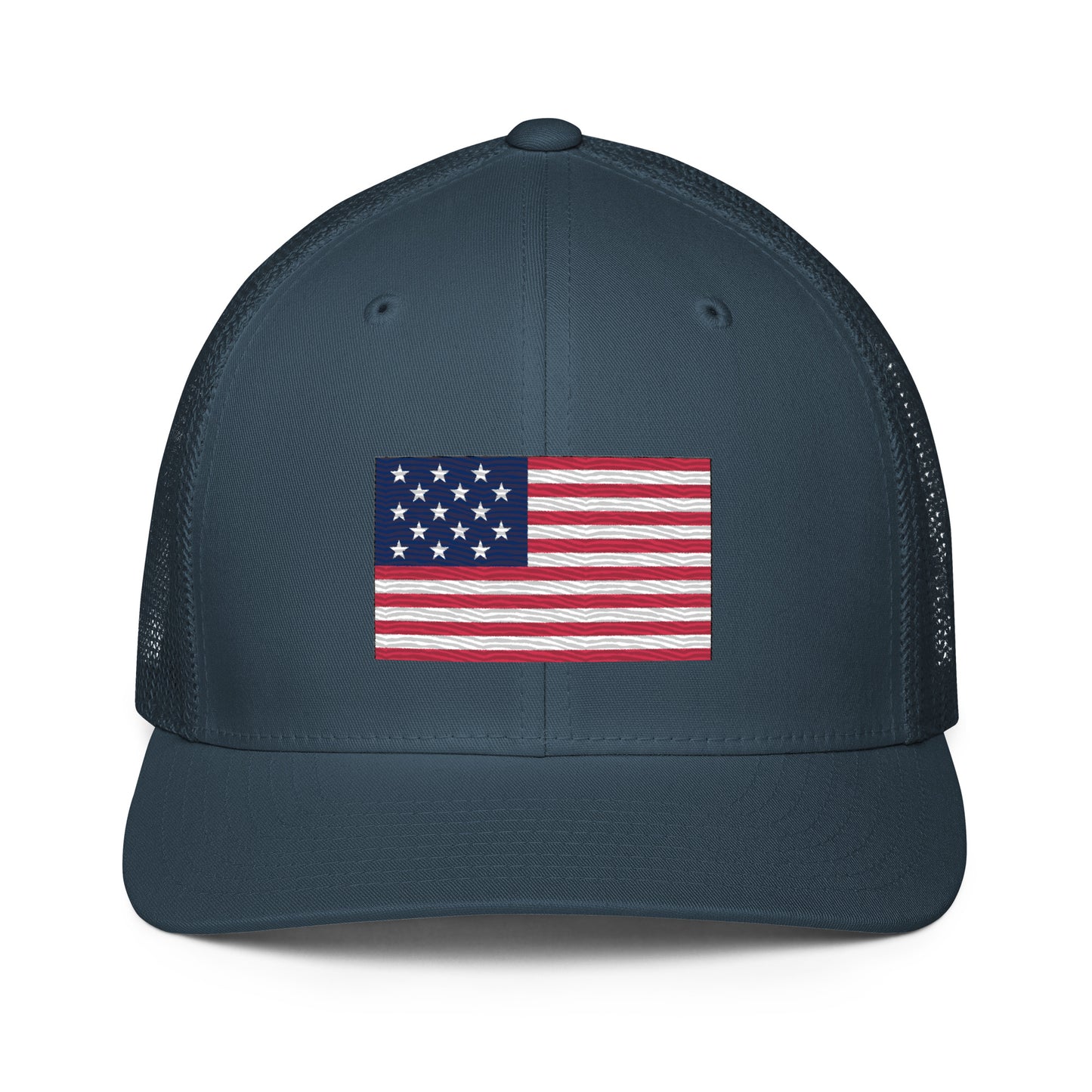 Embroidered 1812 Flag ("The Star-Spangled Banner") | Closed-Back Trucker Cap | Flexfit 6511 Flexfit 6511 Gun Beaver Navy  