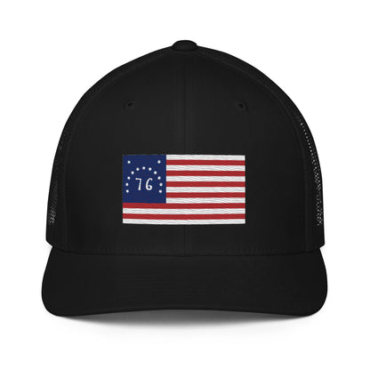 Embroidered Bennington Flag | Closed-Back Trucker Cap | Flexfit 6511 Flexfit 6511 Gun Beaver Black  