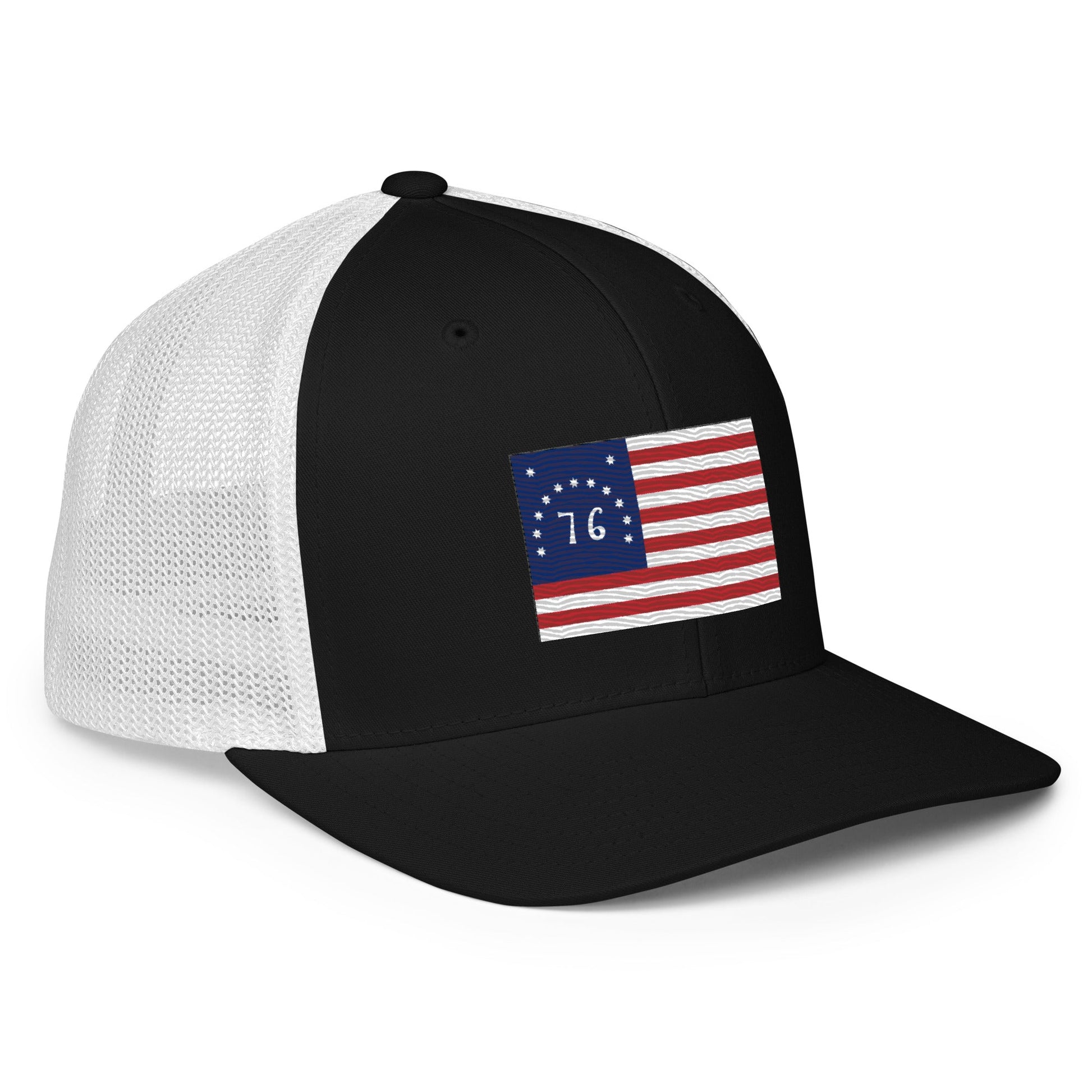 Embroidered Bennington Flag | Closed-Back Trucker Cap | Flexfit 6511 Flexfit 6511 Gun Beaver   