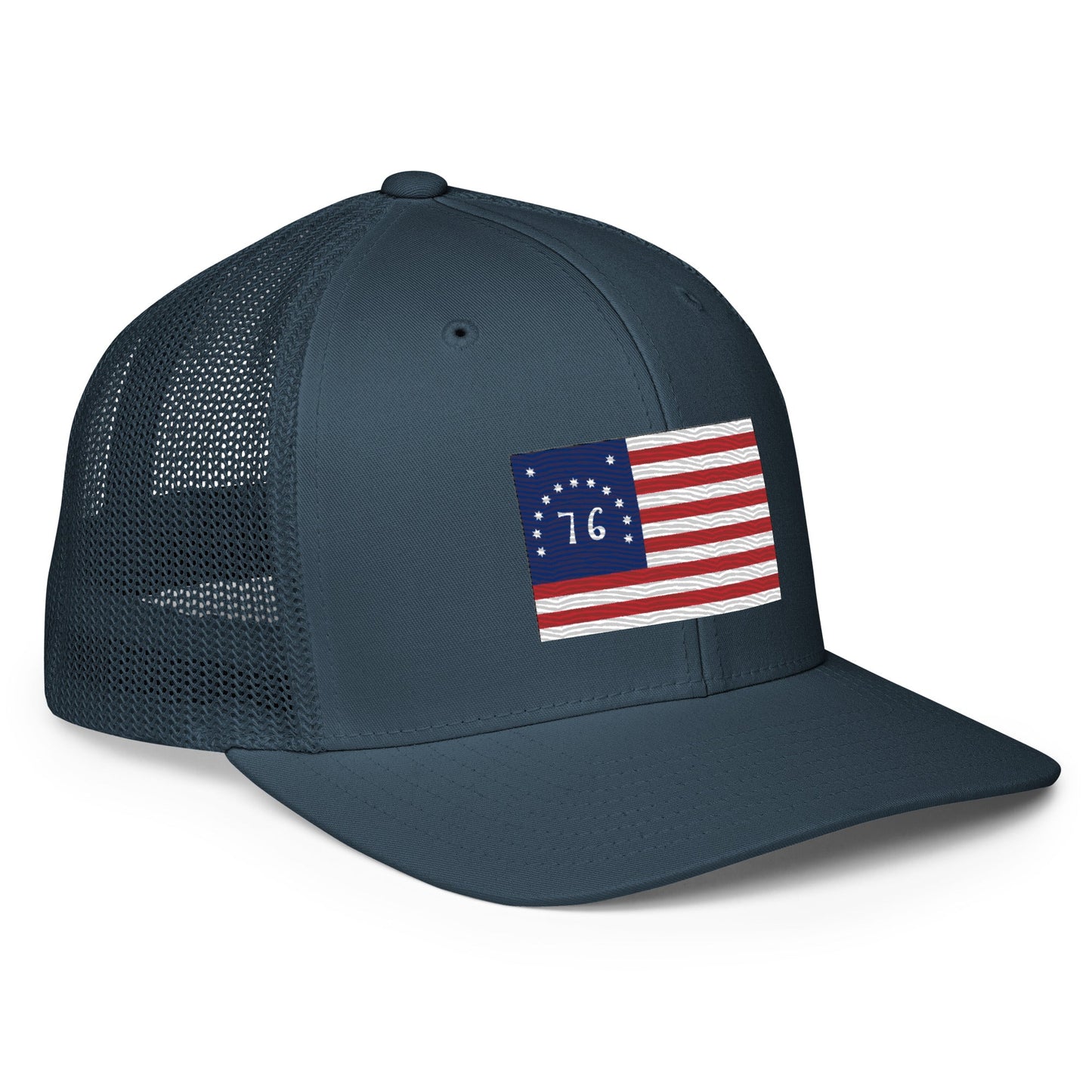 Embroidered Bennington Flag | Closed-Back Trucker Cap | Flexfit 6511 Flexfit 6511 Gun Beaver   