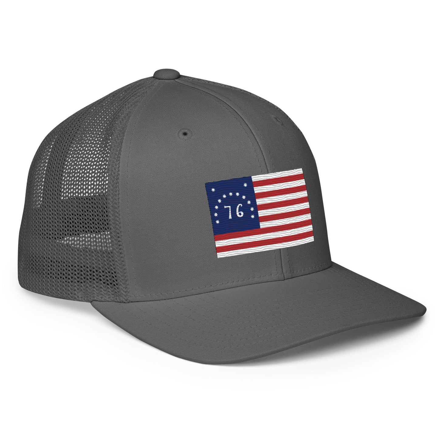 Embroidered Bennington Flag | Closed-Back Trucker Cap | Flexfit 6511 Flexfit 6511 Gun Beaver   