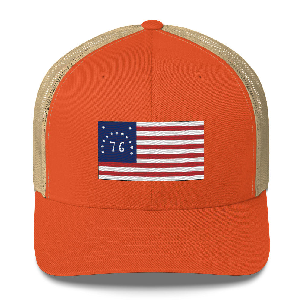 Embroidered Bennington Flag | Retro Trucker Cap Retro Trucker Cap Gun Beaver Rustic Orange/ Khaki  