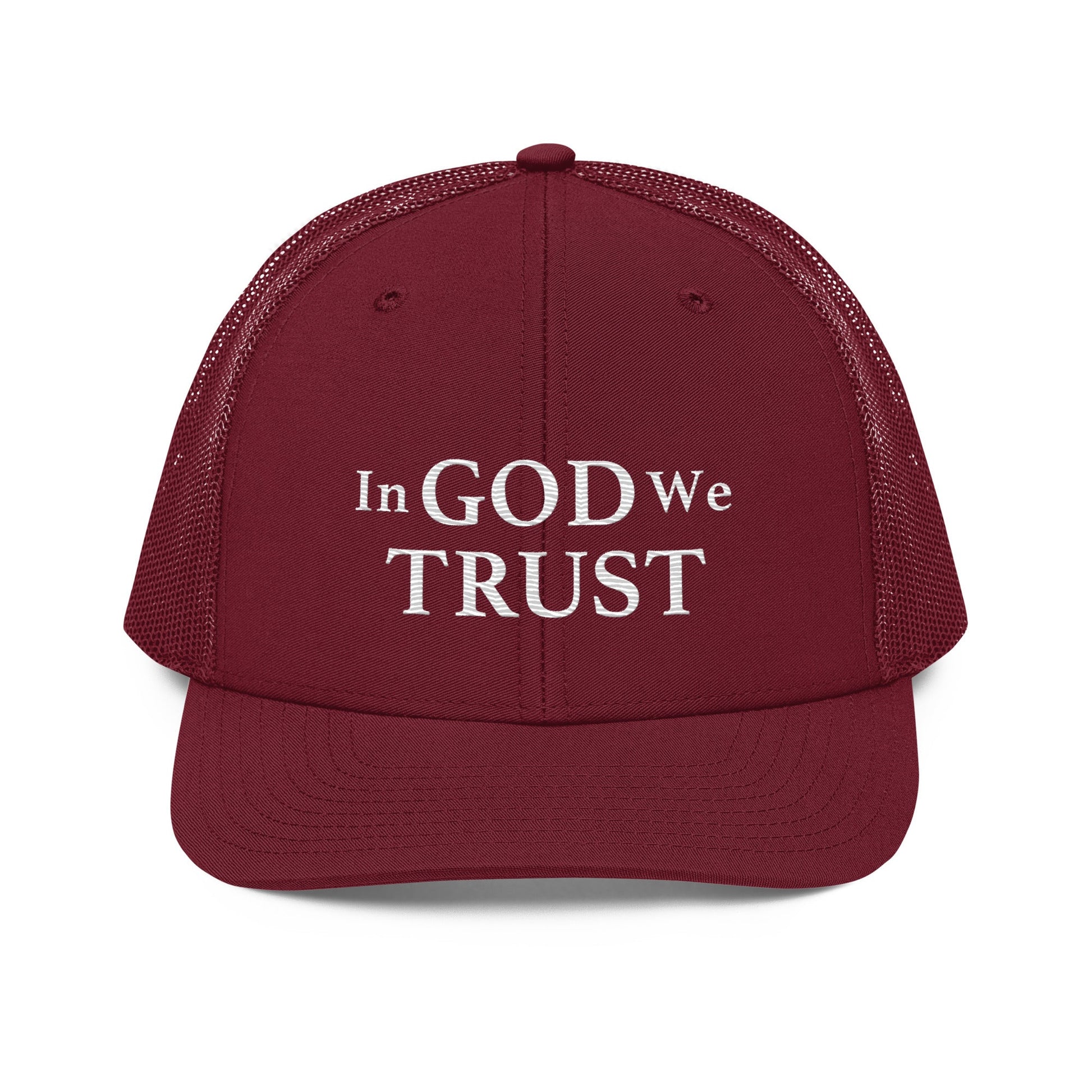 Embroidered "In God We Trust" | Snapback Trucker Cap | Richardson 112 Richardson 112 Gun Beaver Cardinal  