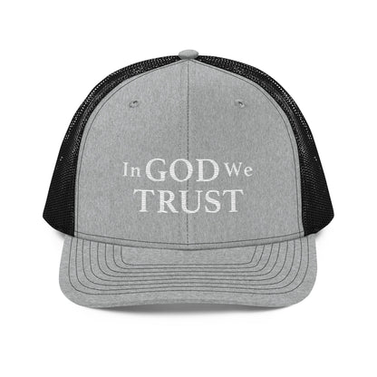 Embroidered "In God We Trust" | Snapback Trucker Cap | Richardson 112 Richardson 112 Gun Beaver Heather Grey / Black  