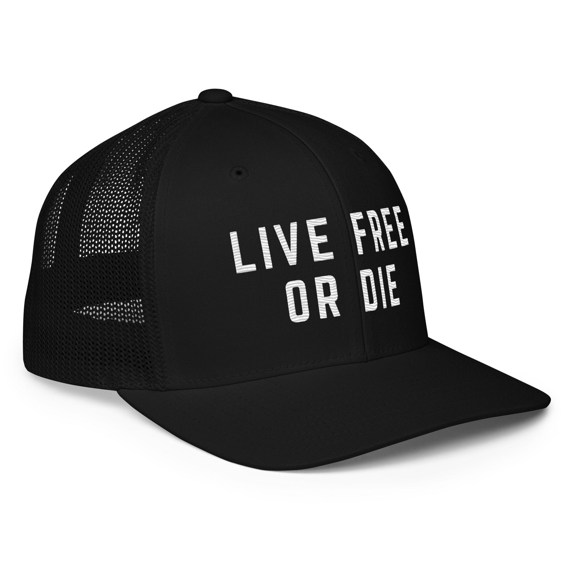 Embroidered "LIVE FREE OR DIE" | Closed-Back Trucker Cap | Flexfit 6511 Flexfit 6511 Gun Beaver