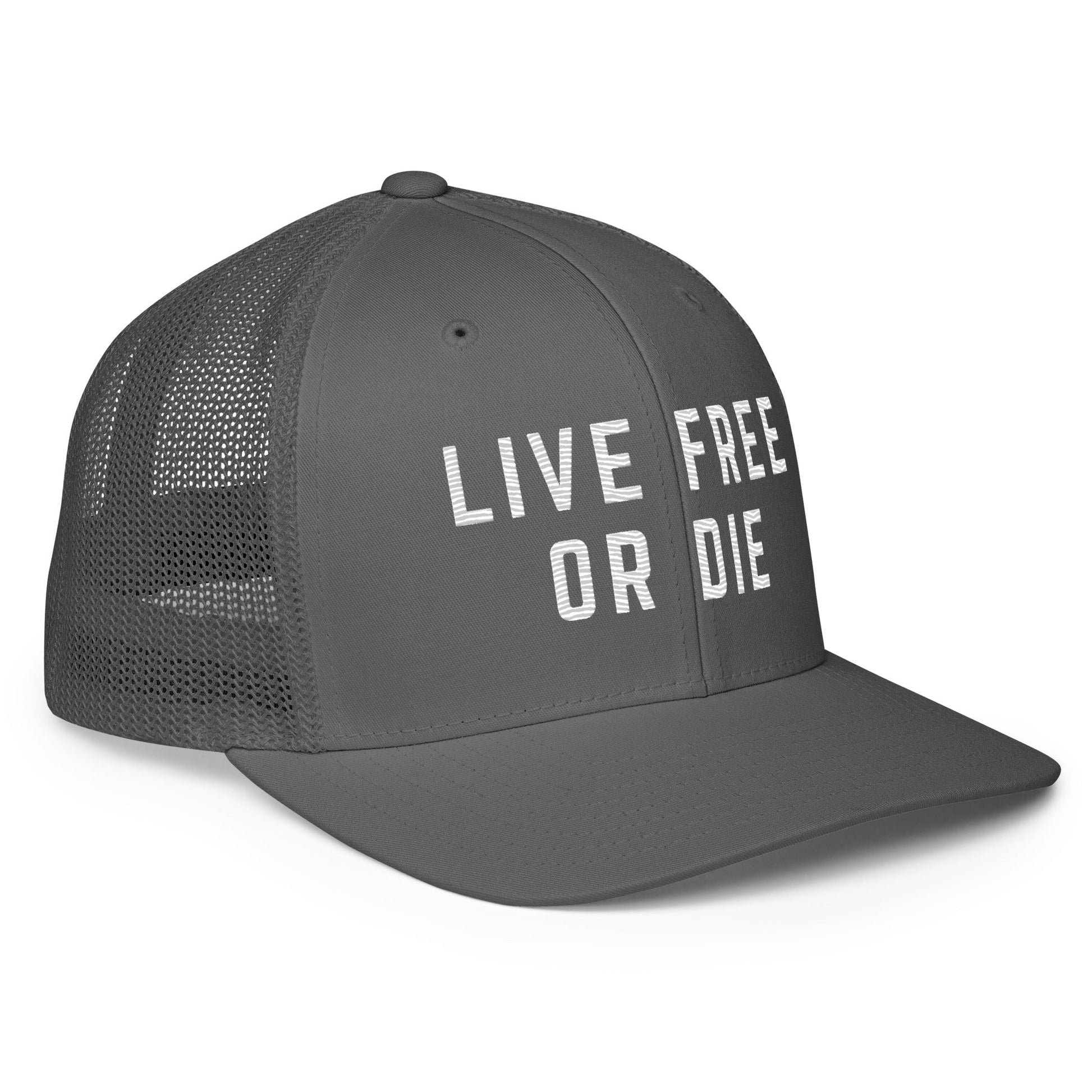 Embroidered "LIVE FREE OR DIE" | Closed-Back Trucker Cap | Flexfit 6511 Flexfit 6511 Gun Beaver