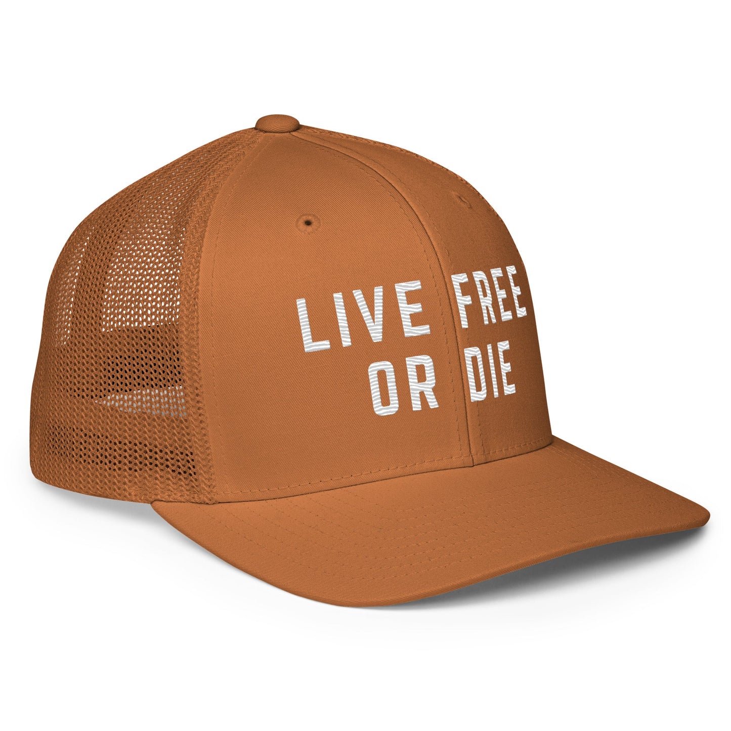 Embroidered "LIVE FREE OR DIE" | Closed-Back Trucker Cap | Flexfit 6511 Flexfit 6511 Gun Beaver