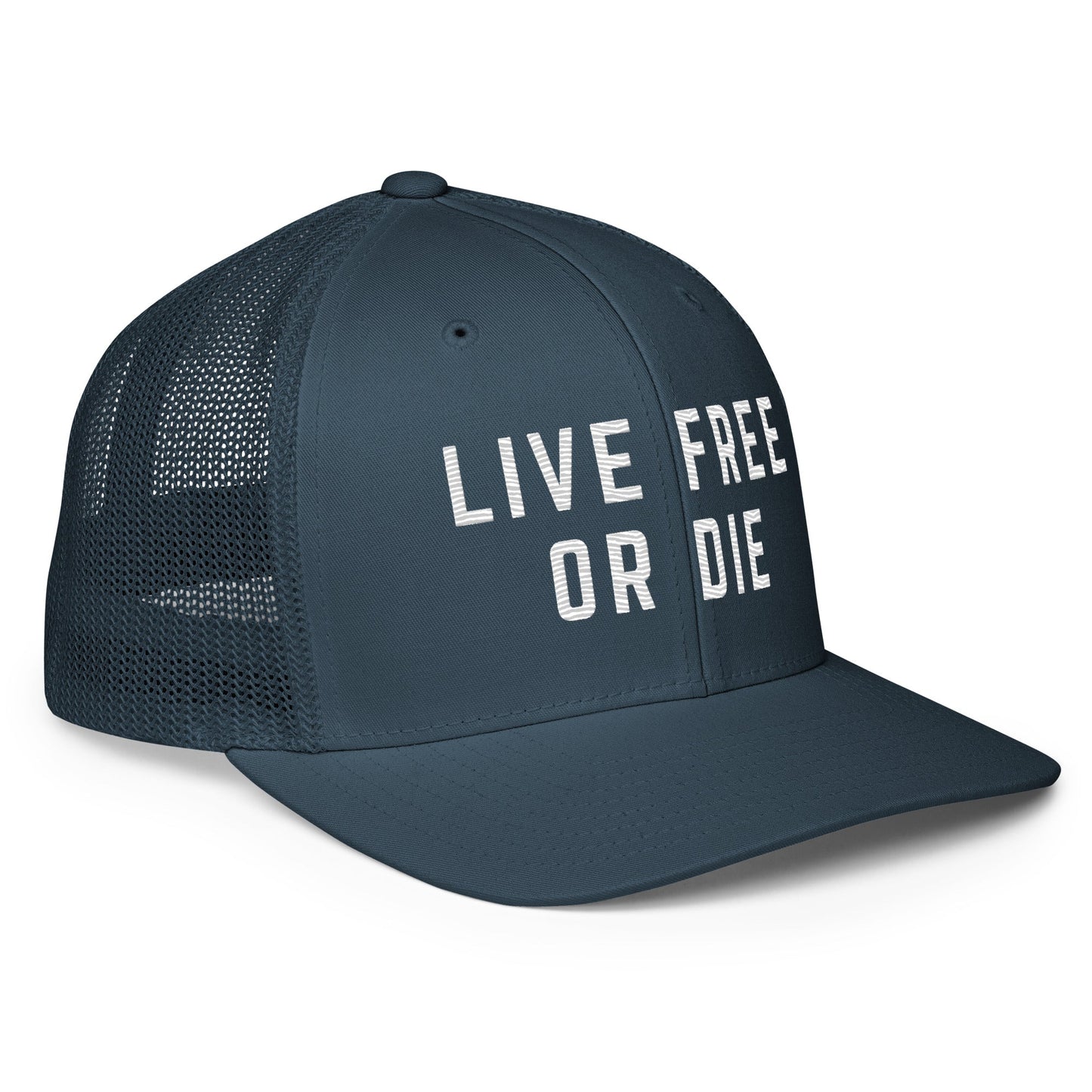 Embroidered "LIVE FREE OR DIE" | Closed-Back Trucker Cap | Flexfit 6511 Flexfit 6511 Gun Beaver