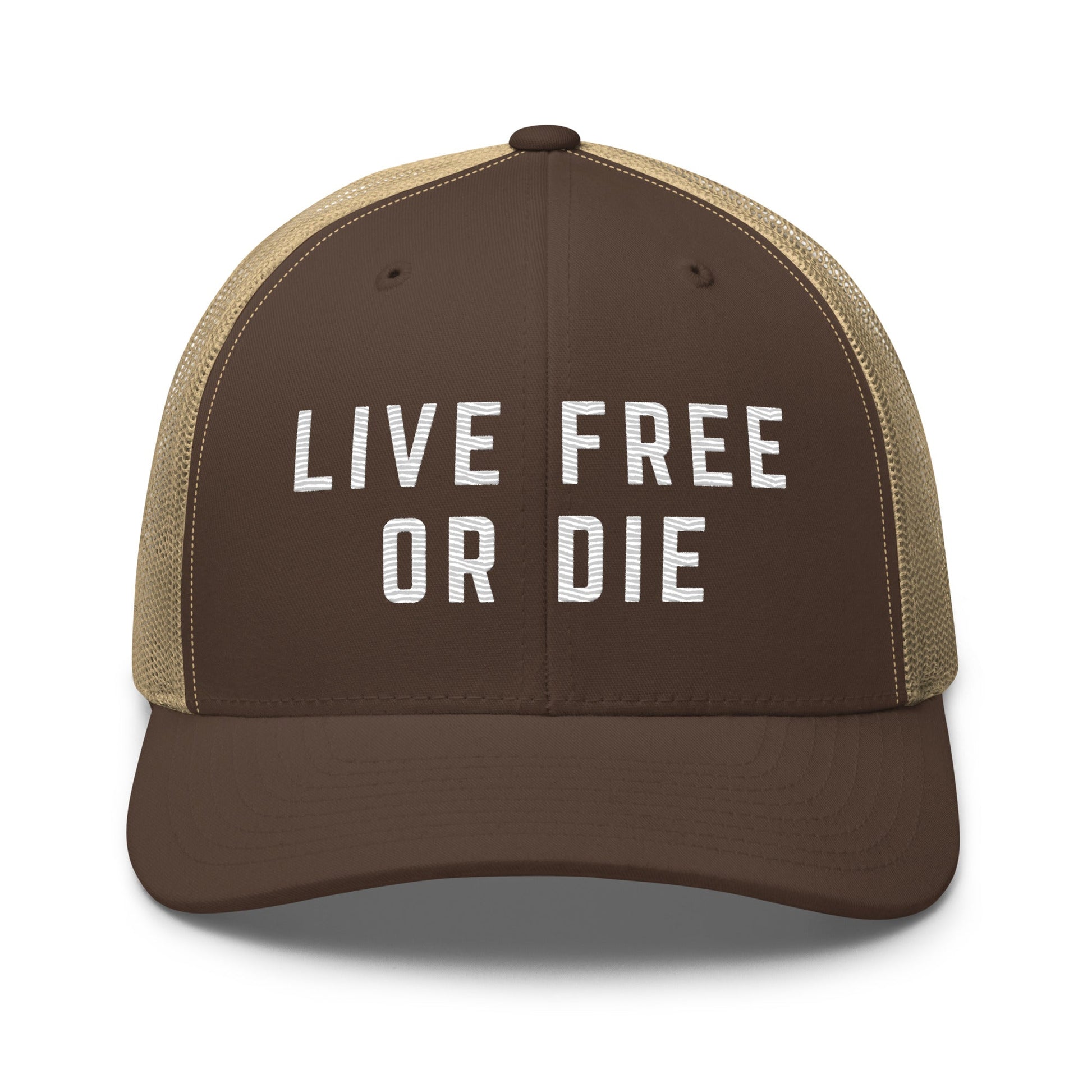 Embroidered "LIVE FREE OR DIE" | Retro Trucker Cap Retro Trucker Cap Gun Beaver Brown/ Khaki