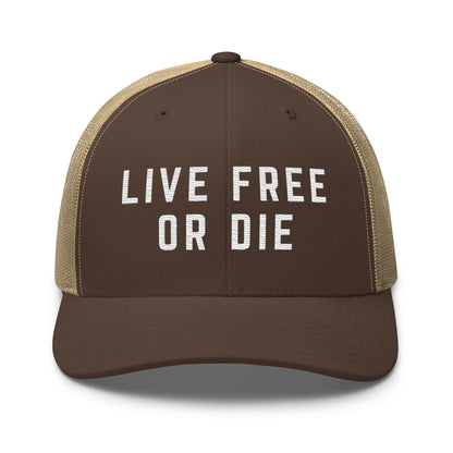 Embroidered "LIVE FREE OR DIE" | Retro Trucker Cap Retro Trucker Cap Gun Beaver Brown/ Khaki