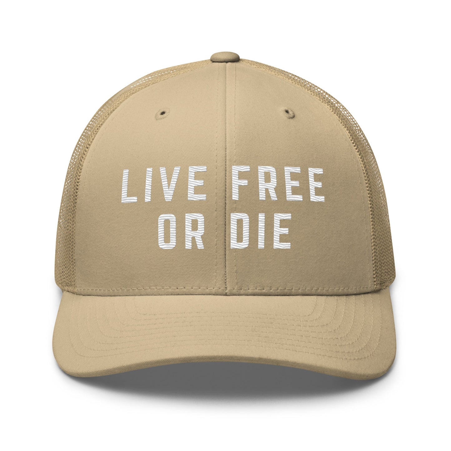 Embroidered "LIVE FREE OR DIE" | Retro Trucker Cap Retro Trucker Cap Gun Beaver Khaki