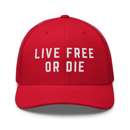 Embroidered "LIVE FREE OR DIE" | Retro Trucker Cap Retro Trucker Cap Gun Beaver Red