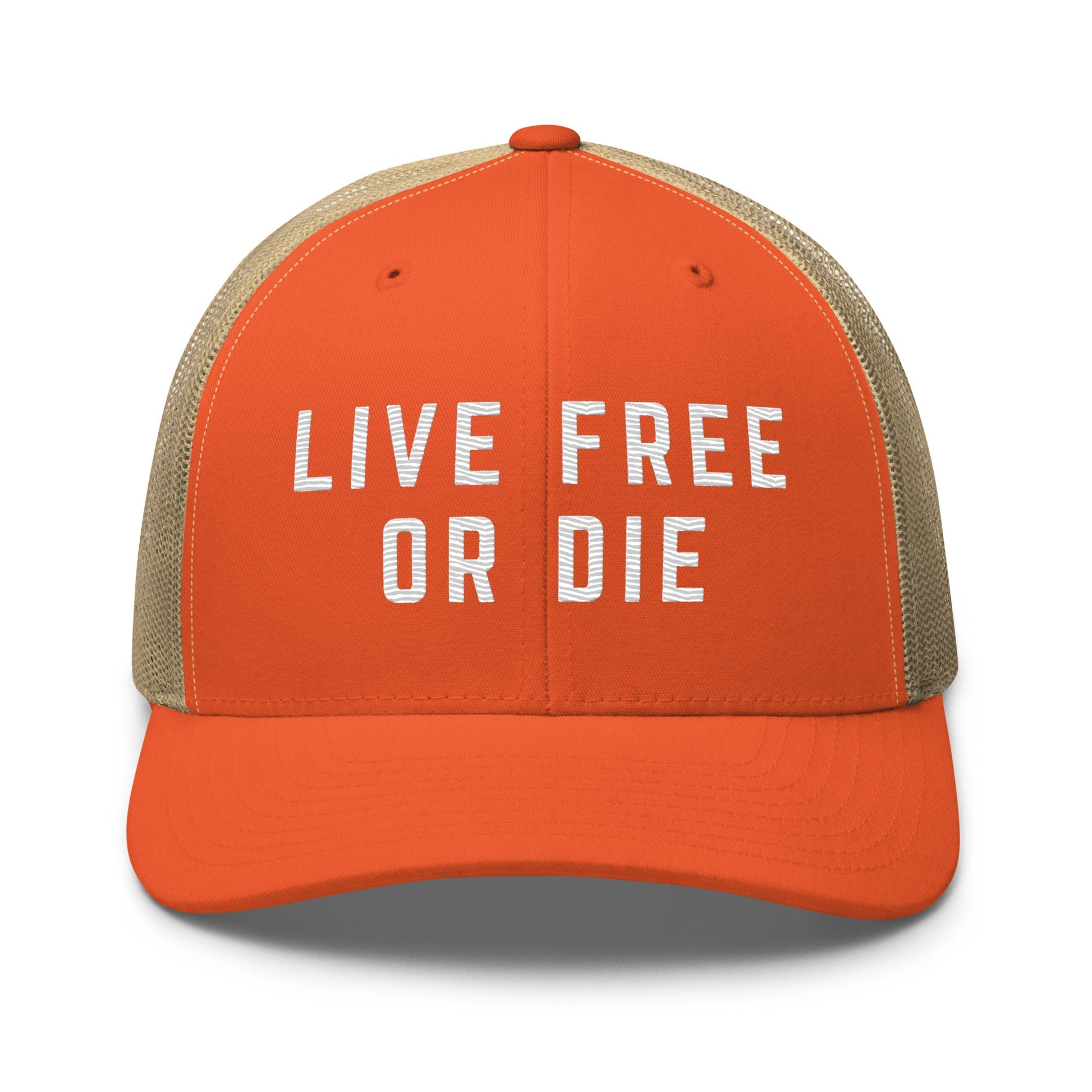 Embroidered "LIVE FREE OR DIE" | Retro Trucker Cap Retro Trucker Cap Gun Beaver Rustic Orange/ Khaki