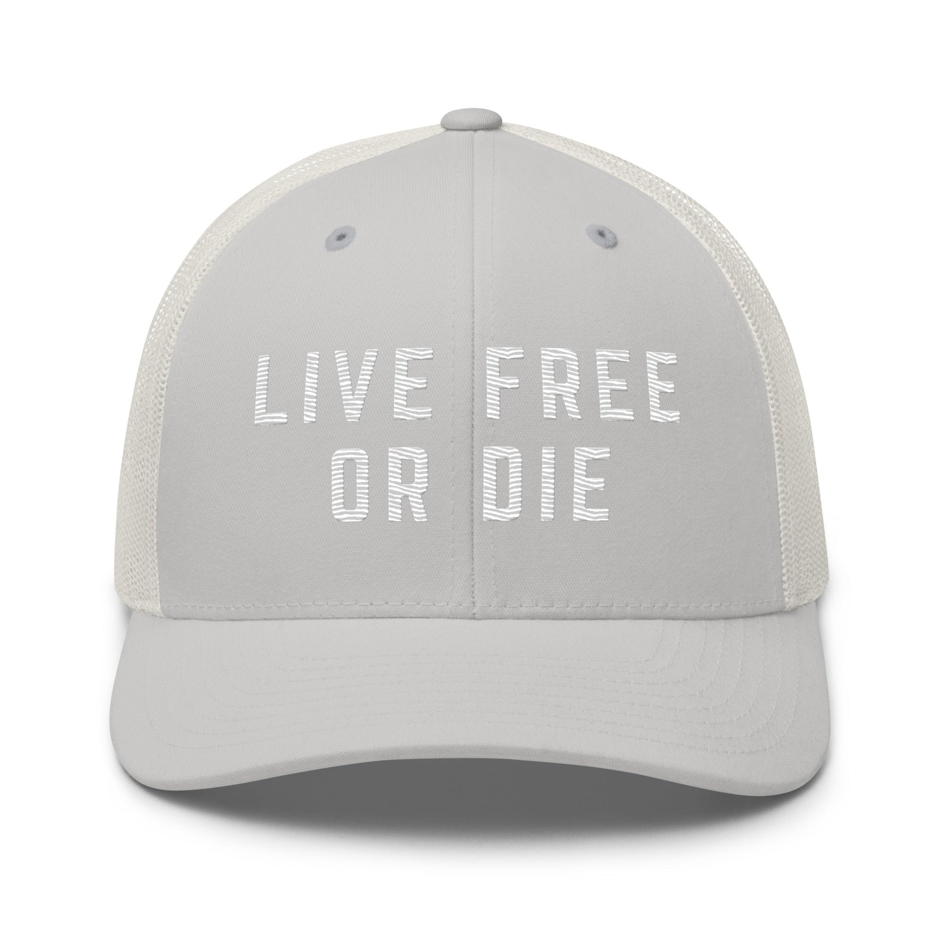 Embroidered "LIVE FREE OR DIE" | Retro Trucker Cap Retro Trucker Cap Gun Beaver Silver