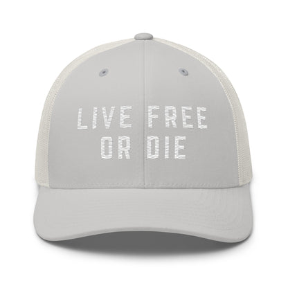 Embroidered "LIVE FREE OR DIE" | Retro Trucker Cap Retro Trucker Cap Gun Beaver Silver