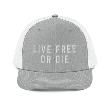 Embroidered "LIVE FREE OR DIE" | Snapback Trucker Cap | Richardson 112 Richardson 112 Gun Beaver Heather Grey/White