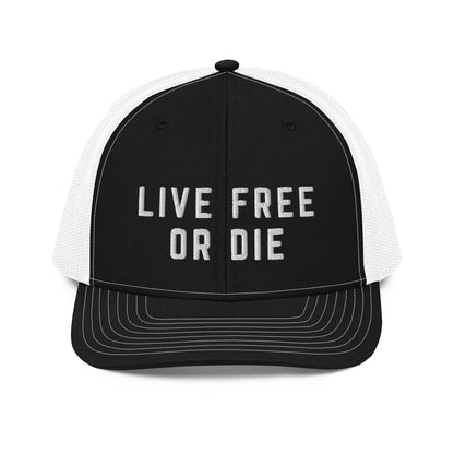 Embroidered "LIVE FREE OR DIE" | Snapback Trucker Cap | Richardson 112 Richardson 112 Gun Beaver Black / White