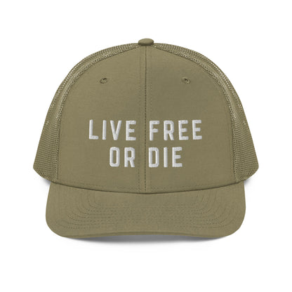 Embroidered "LIVE FREE OR DIE" | Snapback Trucker Cap | Richardson 112 Richardson 112 Gun Beaver Loden