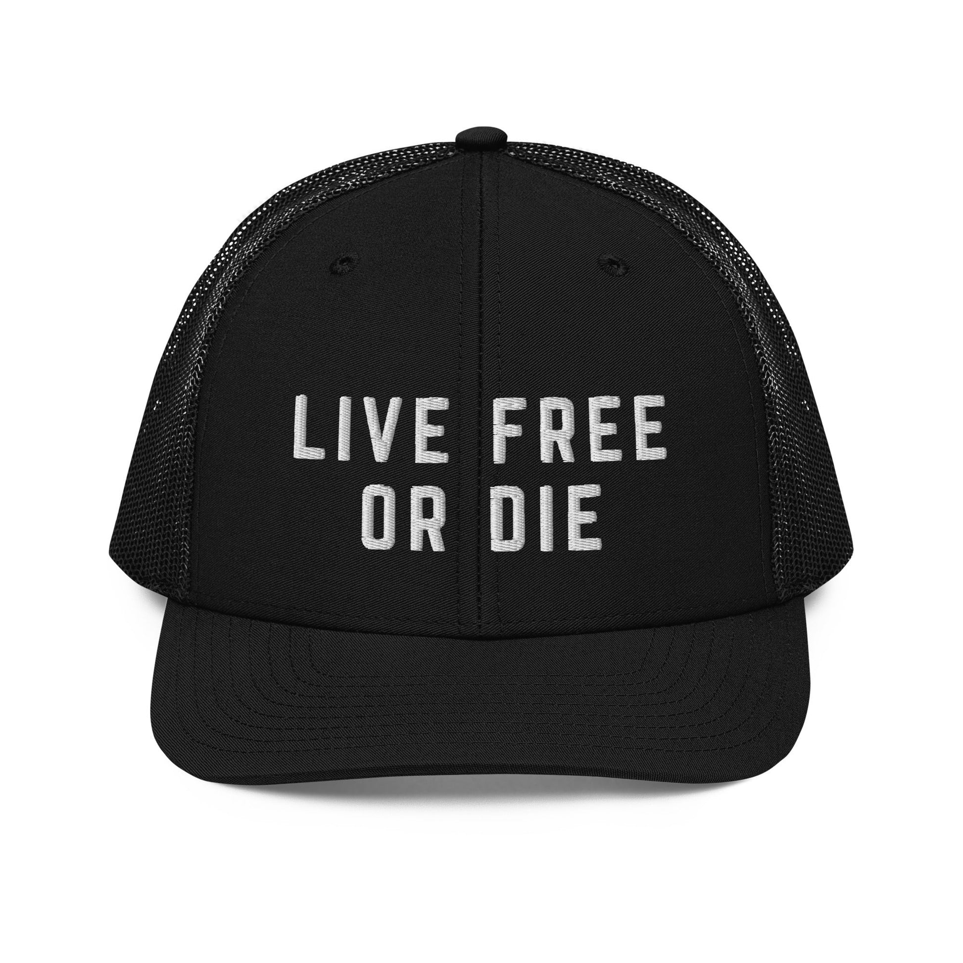 Embroidered "LIVE FREE OR DIE" | Snapback Trucker Cap | Richardson 112 Richardson 112 Gun Beaver Black