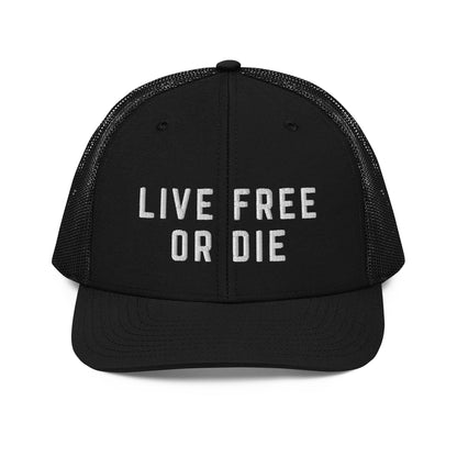 Embroidered "LIVE FREE OR DIE" | Snapback Trucker Cap | Richardson 112 Richardson 112 Gun Beaver Black