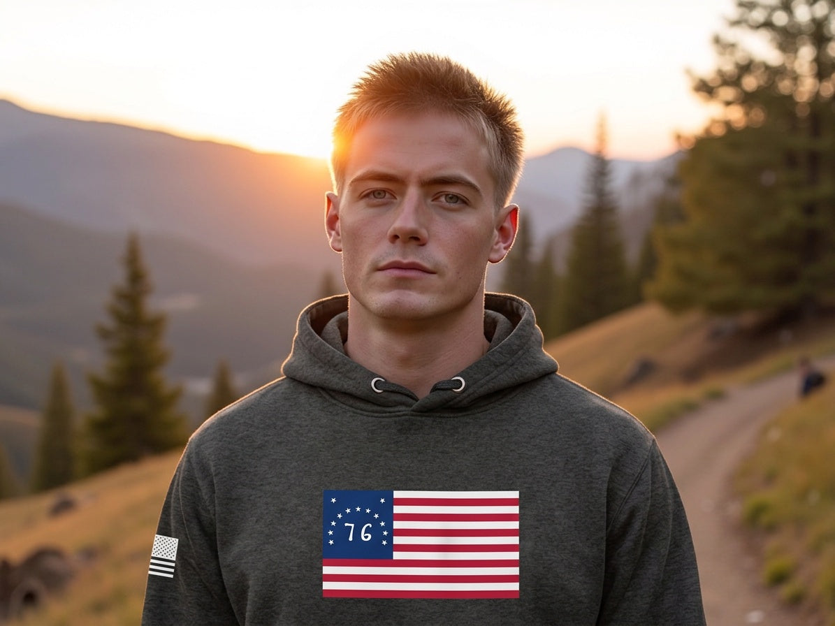 Bennington Flag Hoodie - male model