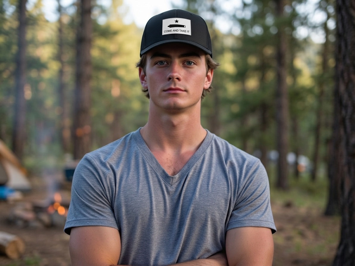 Come and Take It Gonzales Flag Richardson 112 trucker cap, worn by male model