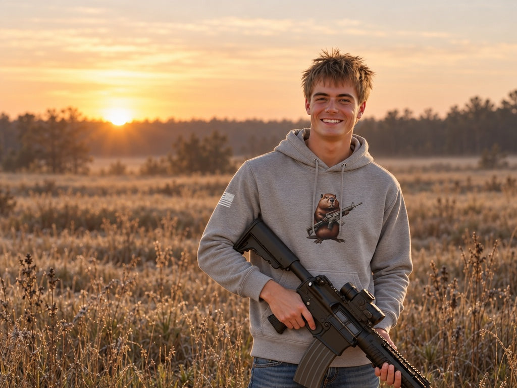 Gun Beaver Clutching Rifle Hoodie - male model