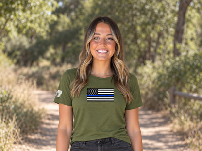Thin Blue Line Flag Tee - female model