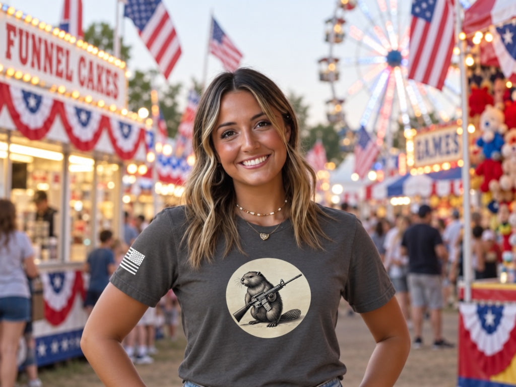Strapped Beaver Tee - female model