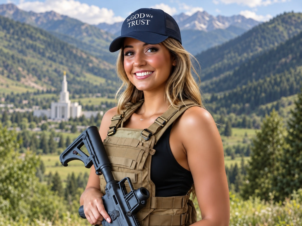 In God We Trust Retro Trucker Cap - female model