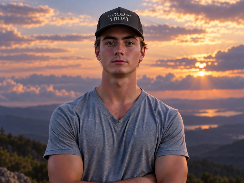 In God We Trust Retro Trucker Cap - male model