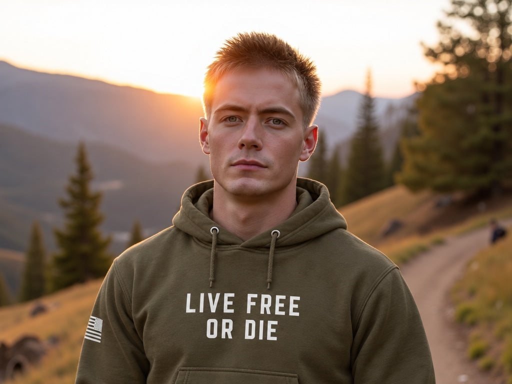 Live Free or Die Hoodie - male model