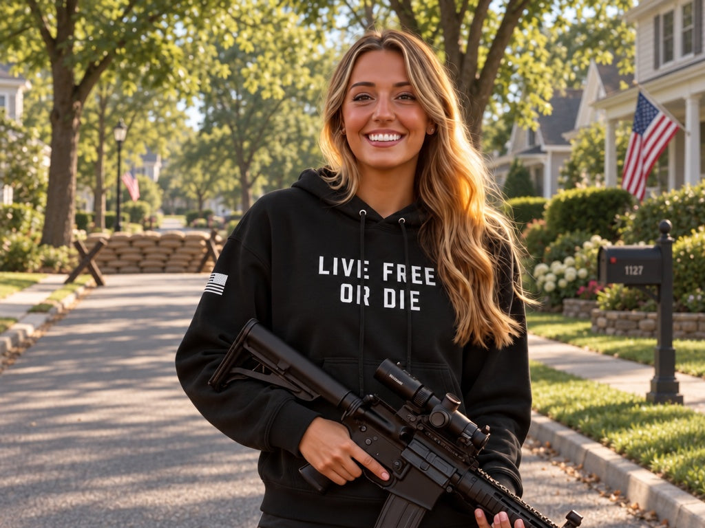 Live Free or Die Hoodie - female model