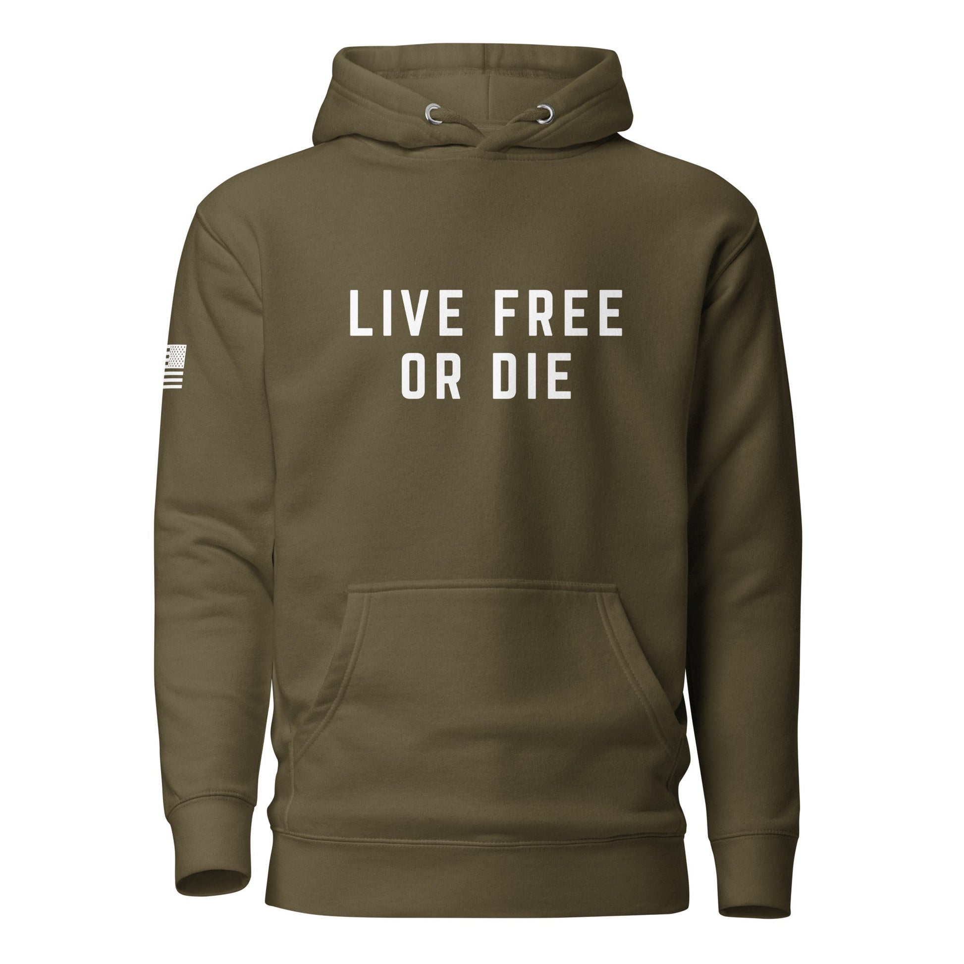 "LIVE FREE OR DIE" | Premium Cotton Hoodie Cotton Hoodie Gun Beaver Military Green S