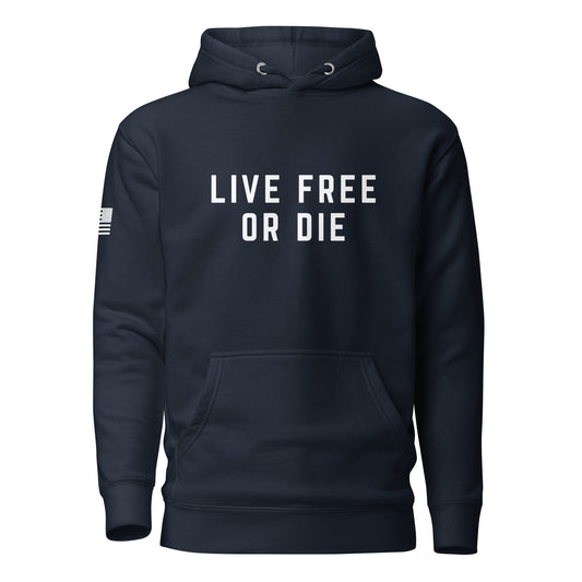 "LIVE FREE OR DIE" | Premium Cotton Hoodie Cotton Hoodie Gun Beaver Navy Blazer S