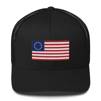 Embroidered Betsy Ross Flag | Retro Trucker Cap Retro Trucker Cap Gun Beaver Black  