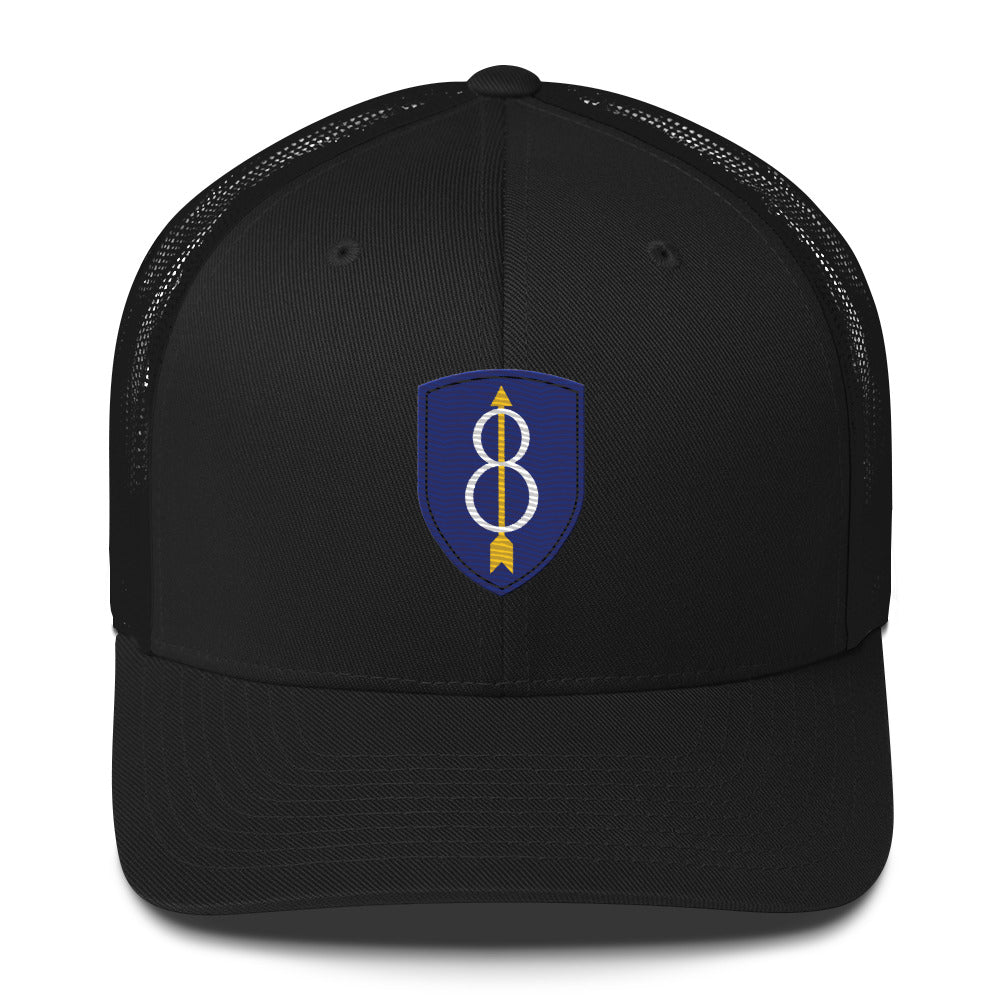 Embroidered 8th Infantry Division Insignia ("Pathfinder") | Retro Trucker Cap Retro Trucker Cap Gun Beaver Black  