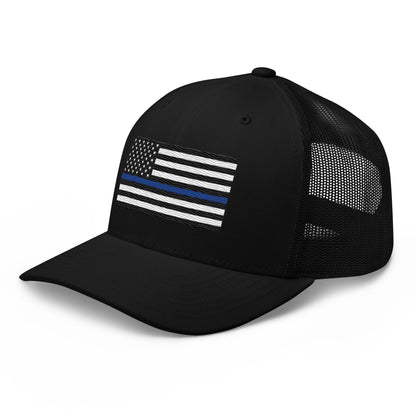 Embroidered Thin Blue Line Flag | Retro Trucker Cap Retro Trucker Cap Gun Beaver   